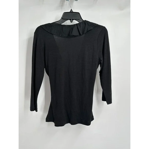 J McLaughlin Womens Minimalist Black Wool Bamboo Ruffle Wrap Top Size XS Office - Picture 2 of 8